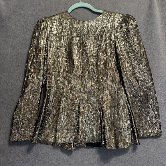 VTG 80's Patra Metallic Gold Lamé Peplum Top Puff Sleeve Size 7/8 Retro Glam - Picture 1 of 6